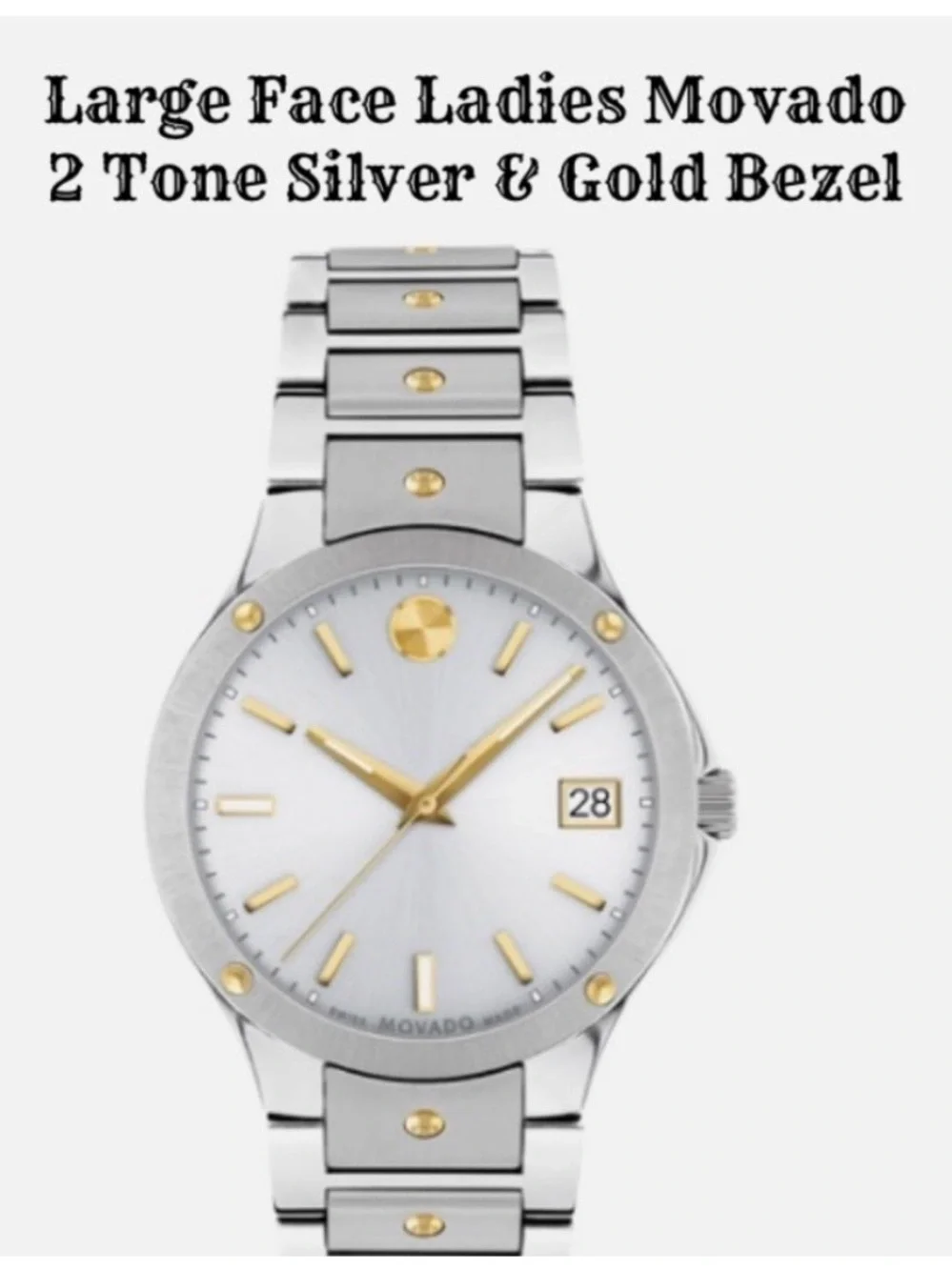 Movado Two-Tone Silver and Gold Women's Large Face Bracelet Watch - Picture 1 of 3